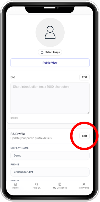 SA Profile page with Edit highlighted