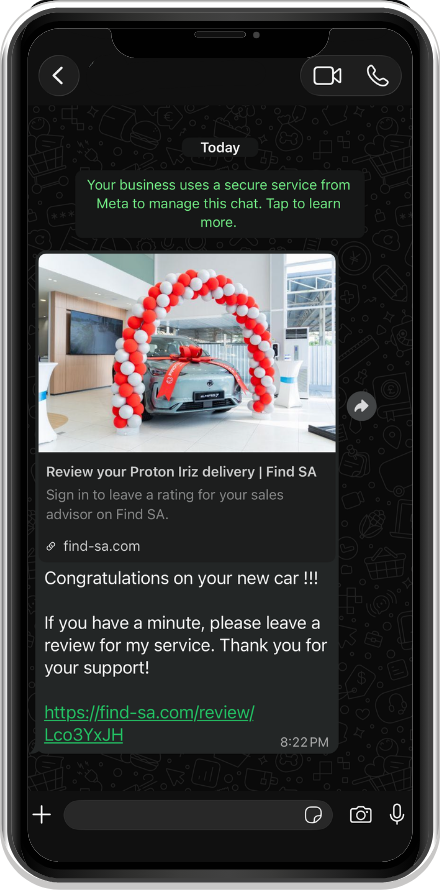 Find SA Delivery Review Link received in WhatsApp